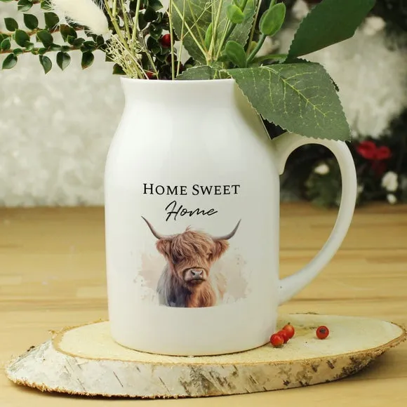 Personalised Highland Cow Flower Jug Vase 3