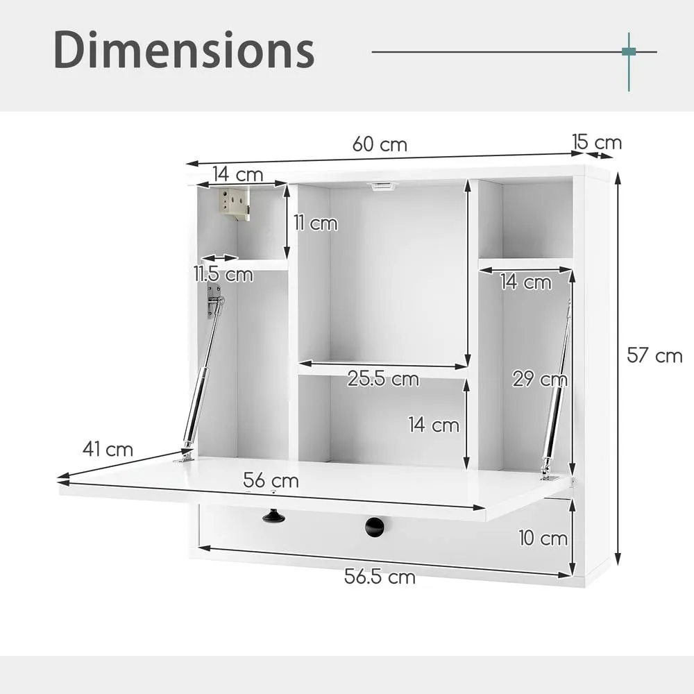 Costway Wall Mounted Fold Down Desk Computer Workstation w/ Drawer in White 2