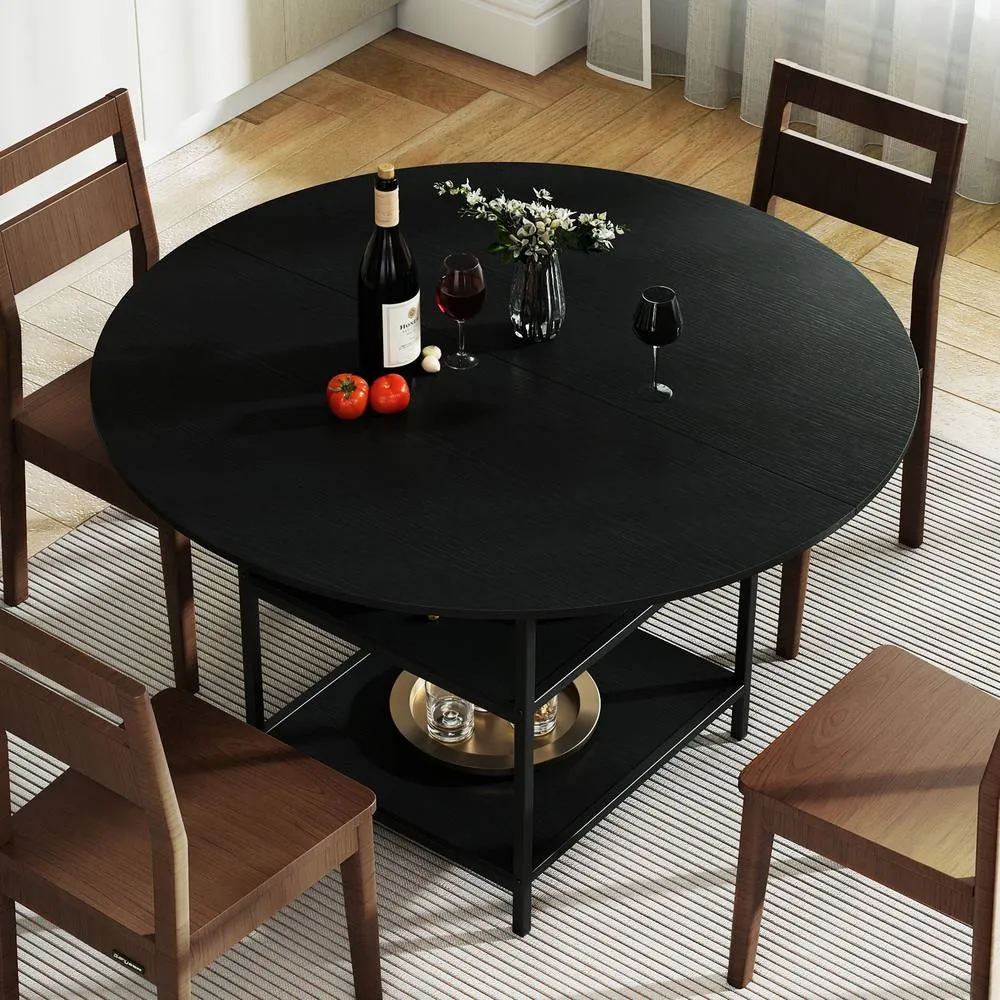 Costway 120 CM Round Dining Table Modern Kitchen Table w/ 2 Storage Shelf in Black 5