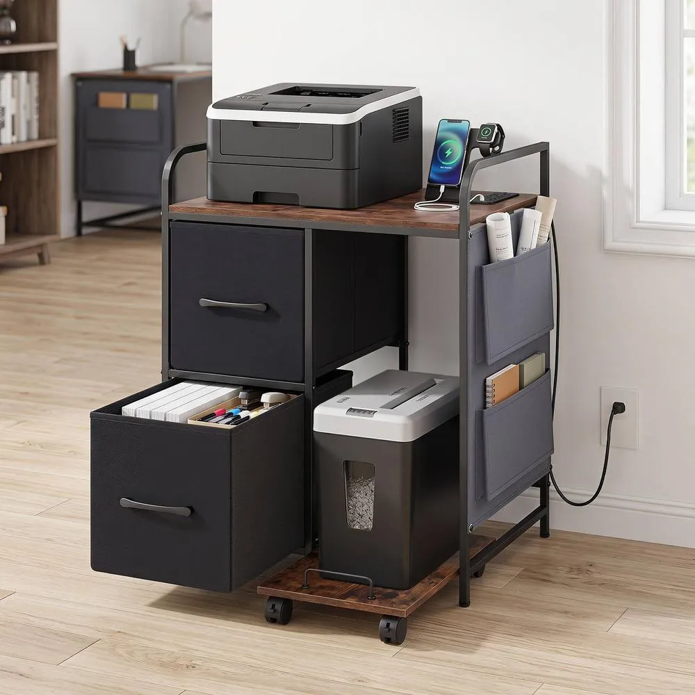 Costway Printer Stand Charging Station Rolling Shredder Brown 5
