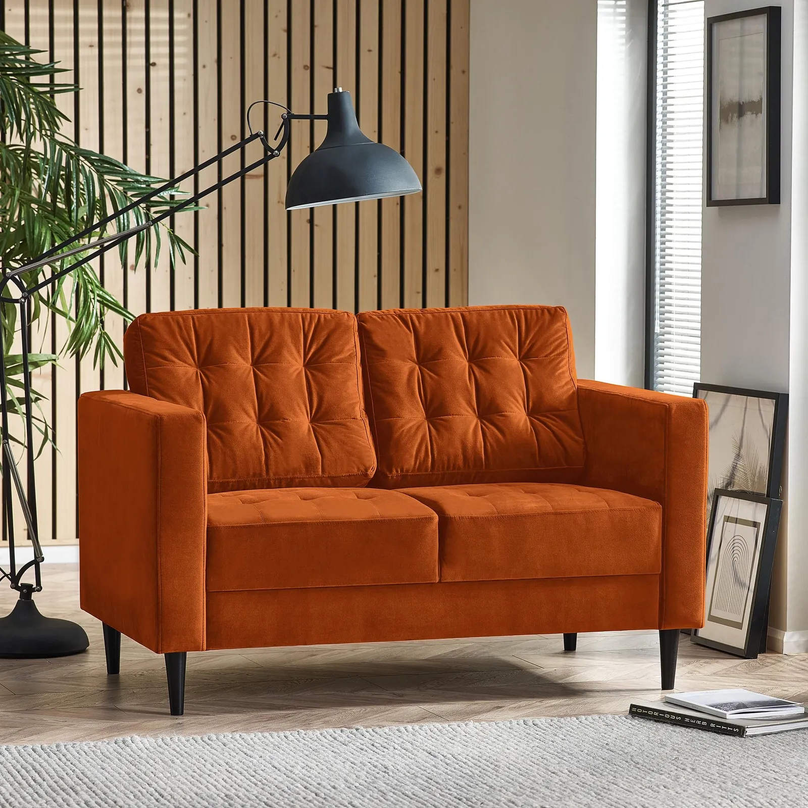 FurnitureboxUK Jade 2-Seater Soft Touch Velvet Sofa With Solid Wood Frame in Burnt Orange 1