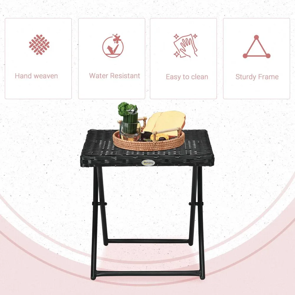 OUTSUNNY Folding Square Rattan Coffee Table w/ Steel Frame Bistro Garden in Black 5