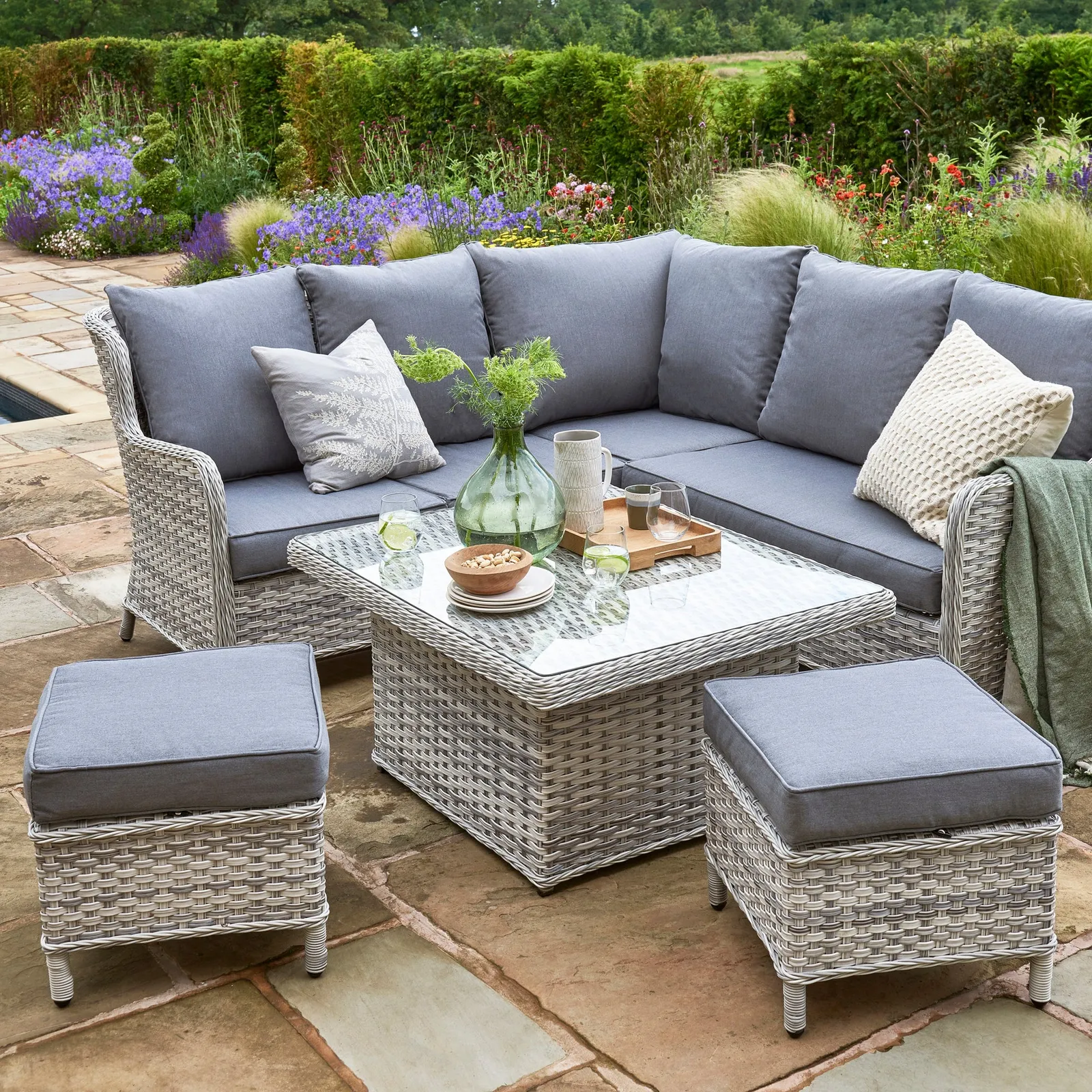 Wroxham 4 Seater Grey Corner Lounging Set Grey