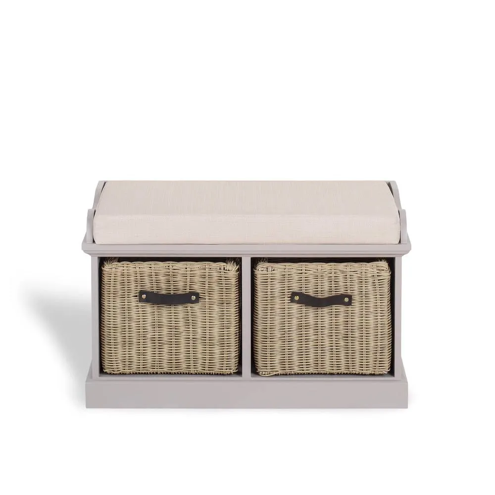 Statement Furniture Tetbury Bench with 2 Brown Faux Rattan Baskets & Cream Cushion in Taupe 3