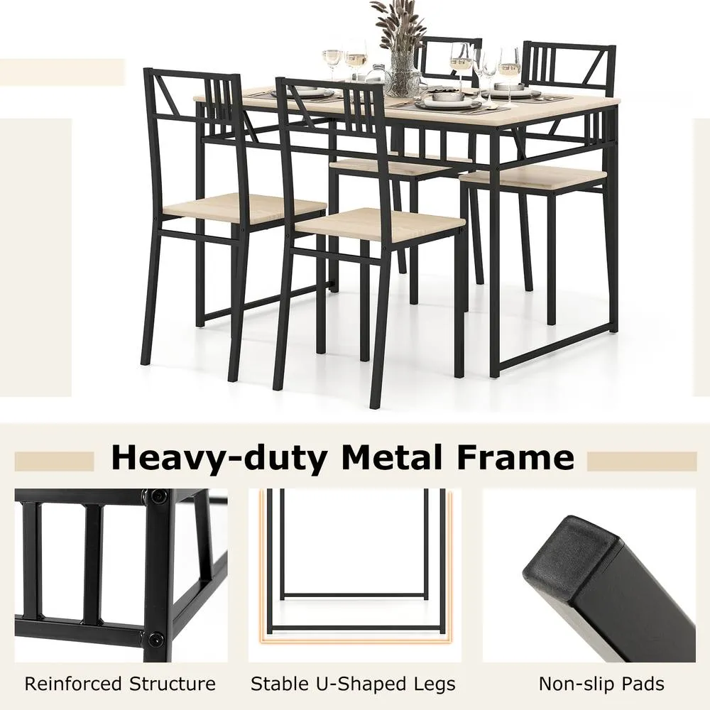 Costway 5 Pcs Dining Table Set Industrial-Style Kitchen Table & 4 Chairs in Natural 4