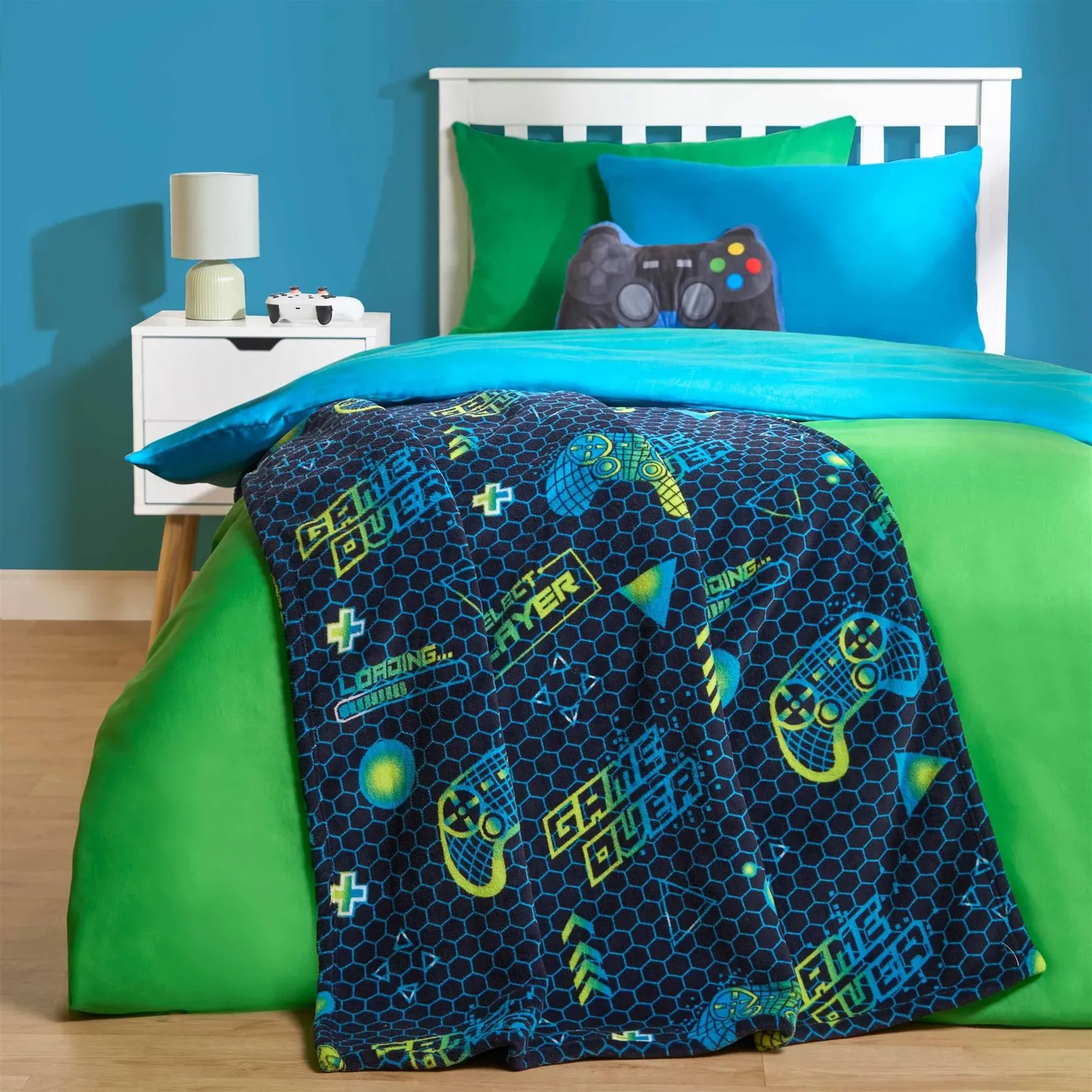 OHS Throw Sherpa Gaming Bed Blanket Fleece Warm Supersoft Gamer in Dark Navy