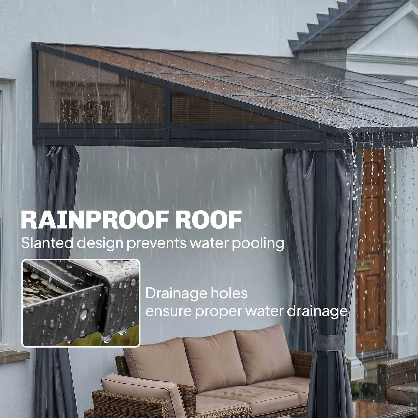 OUTSUNNY Outdoor Pergola Gazebo Party Tent Sun Shelter 4 x 3m with Curtain in Grey 6