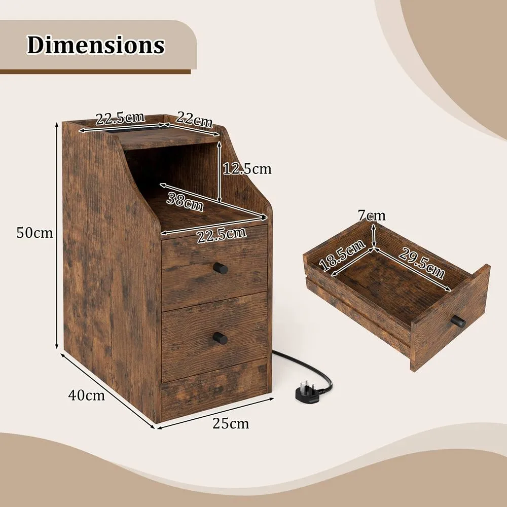 Costway Side End Table with Charging Station in Brown 2