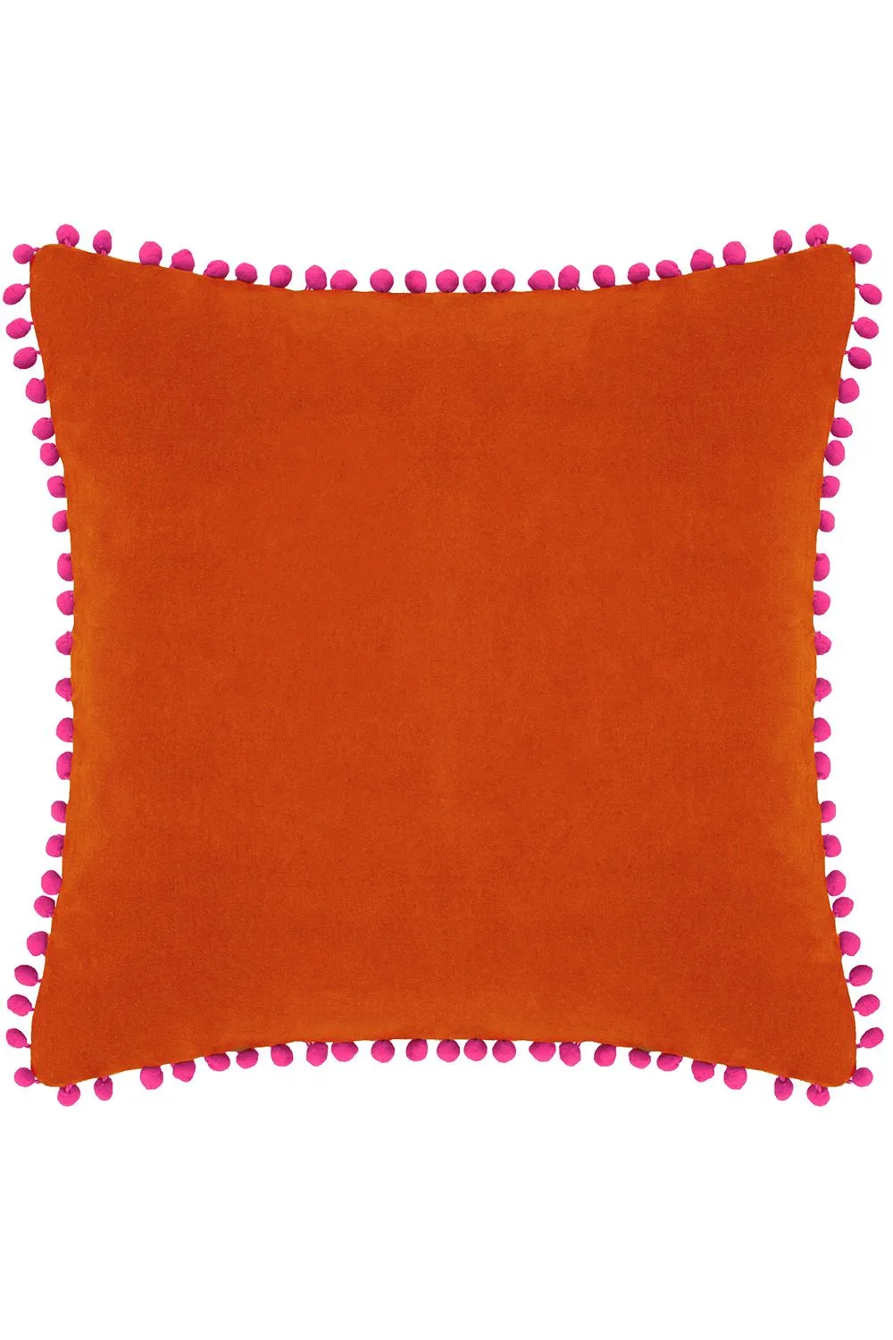 Paoletti Velvet Pom Pom Trimmed Cushion in Orange 1