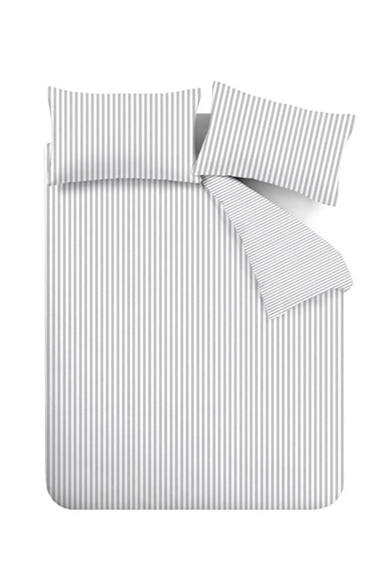 Catherine Lansfield Brushed Stripe 100% Cotton Duvet Cover Set in Silver 6