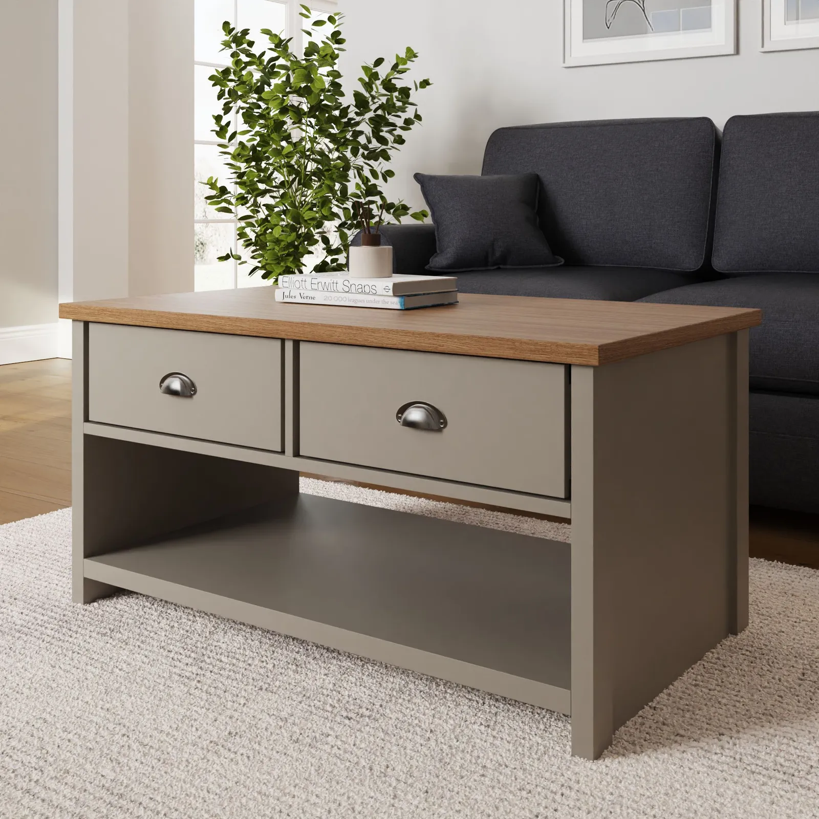 GFW Lancaster 2 Drawer Coffee Table in Grey 2