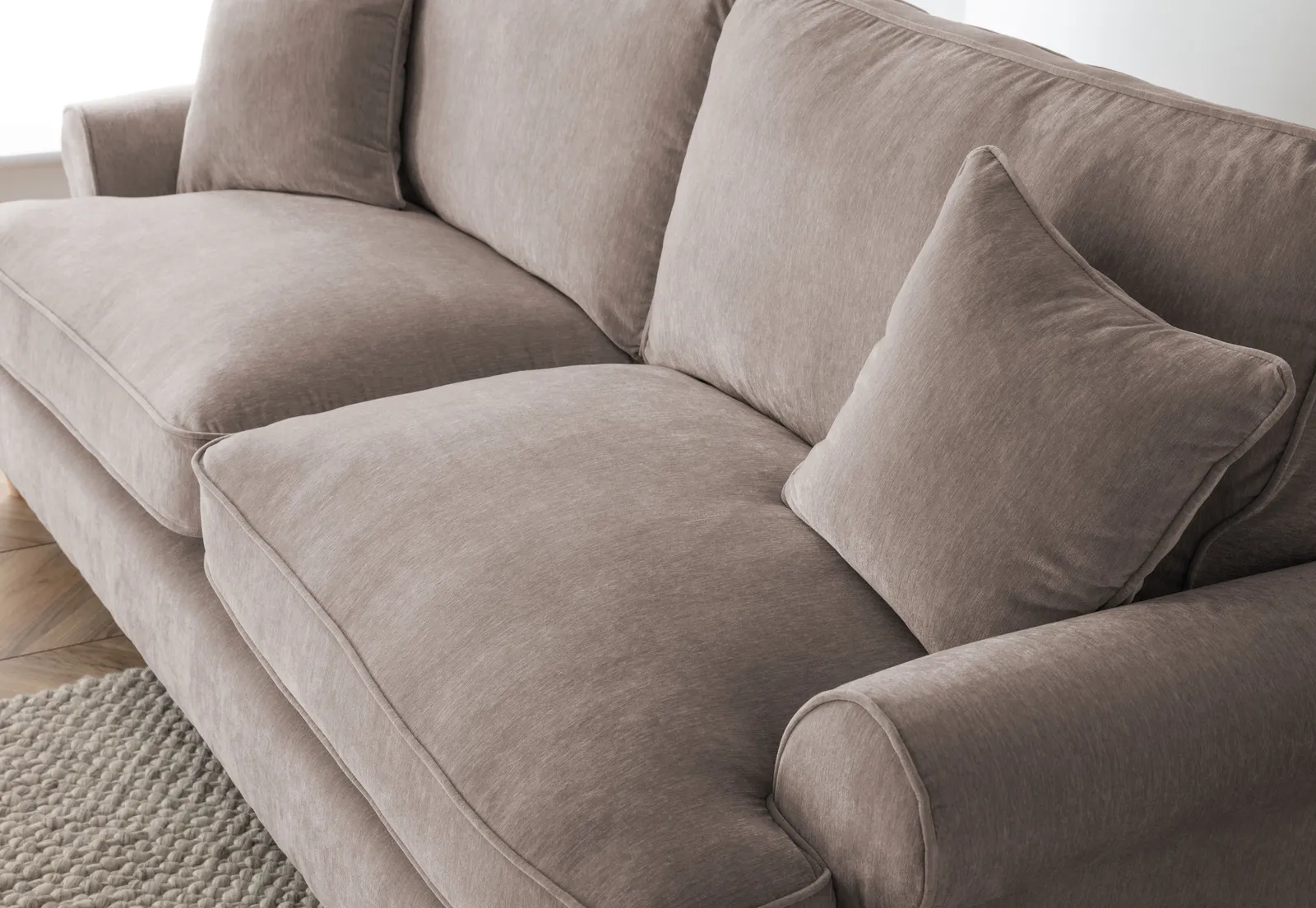 The Great Sofa Company Ezra 2 Seater Textured Velvet Sofa - Scroll Arm in Taupe 5