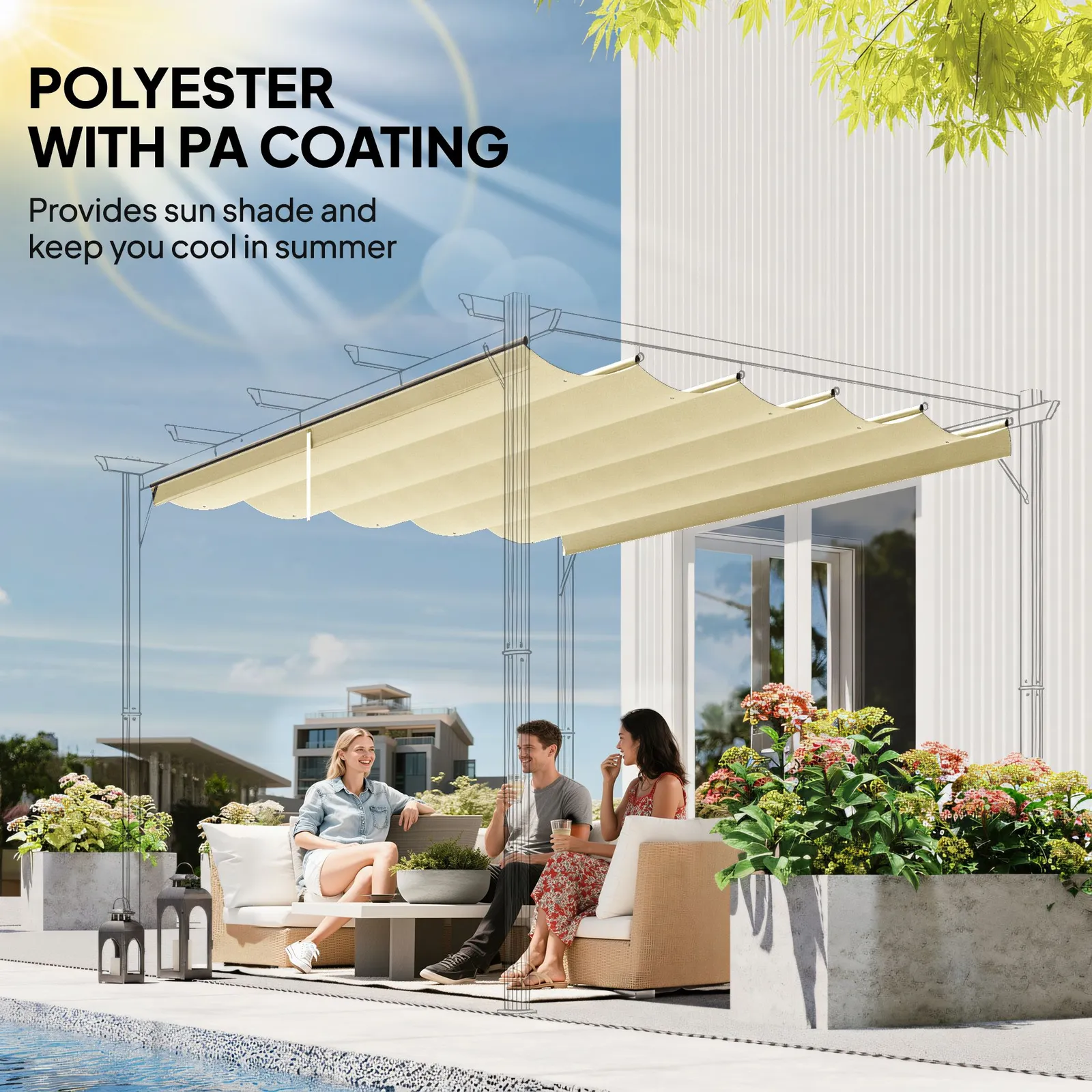 OUTSUNNY 3.5x2.6 m Pergola Cover Replacement for 4x3 m Frame in Cream 5