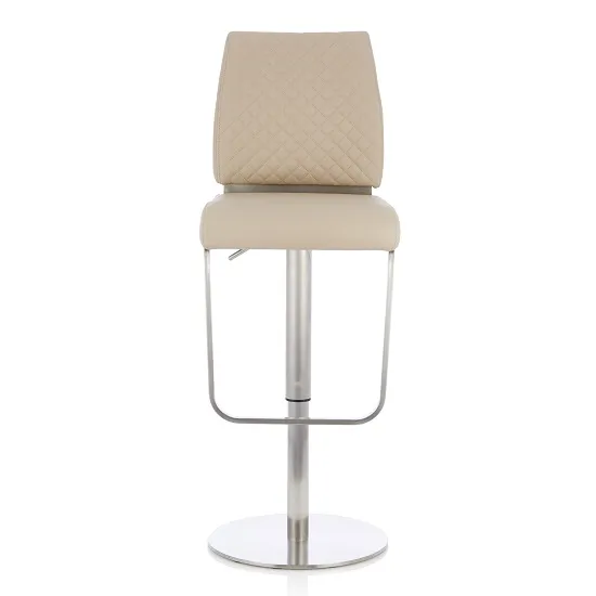Lillian Bar Stool In Taupe Faux Leather And Stainless Steel Base