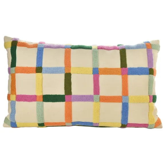 Raspberry Blossom Tufted Cotton Checked Rectangular Cushion 2