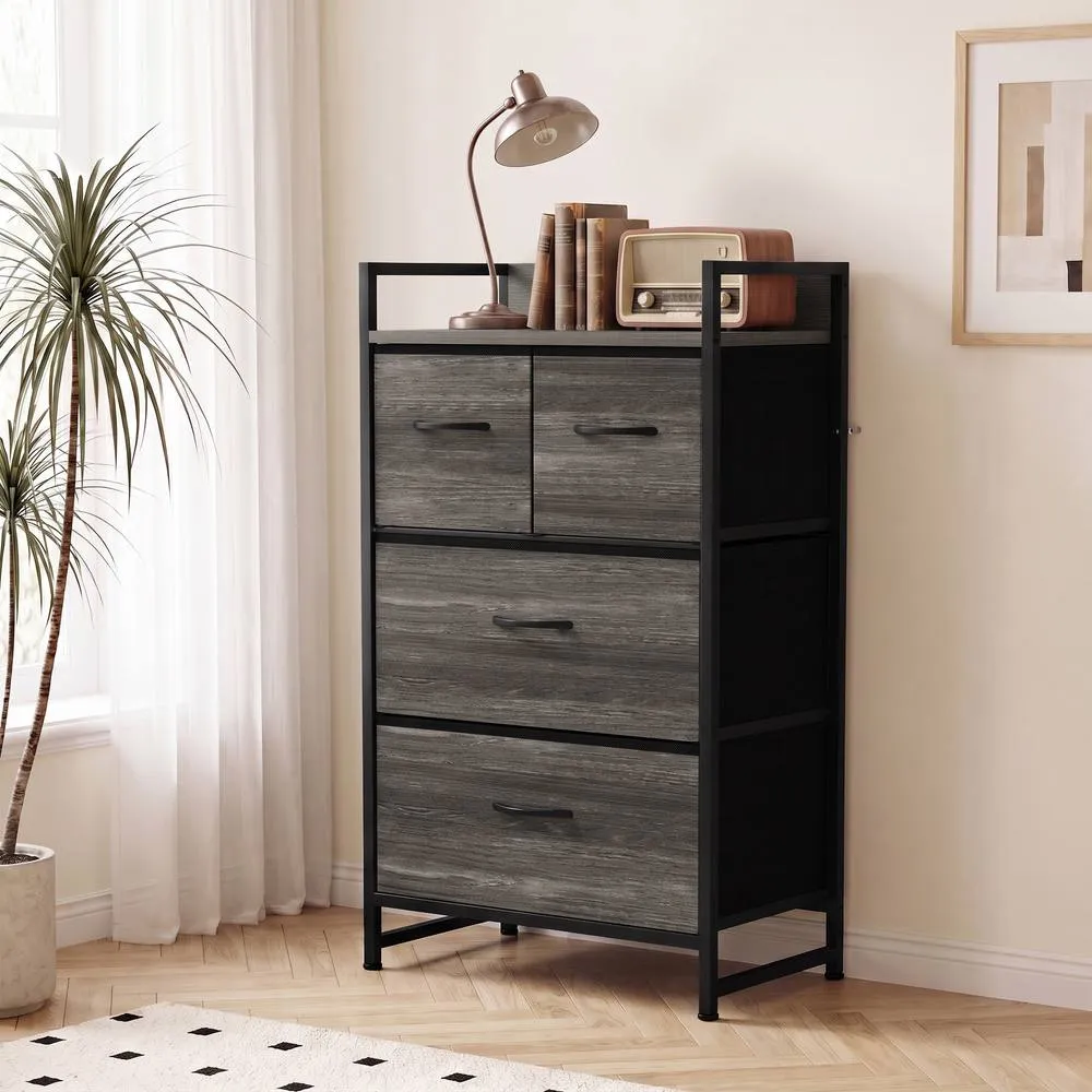 HOMCOM Bedroom Chest of Drawers 4 Drawer Dresser with Shelf, Grey 2