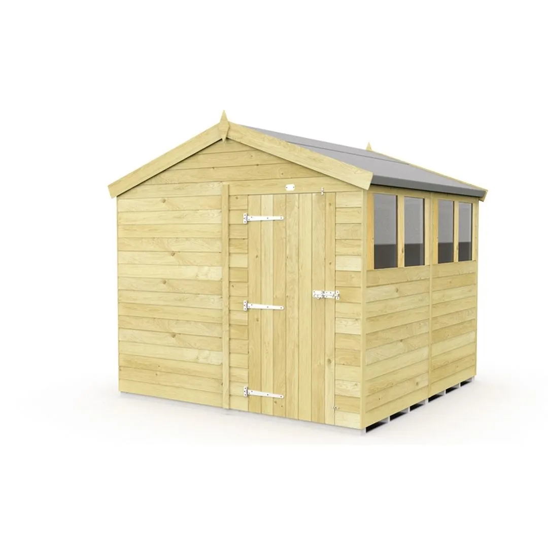 Buttercup Farm 8 x 8 Feet Apex Shed - Single Door W/ Windows - L243 x W231 x H217 cm in Brown