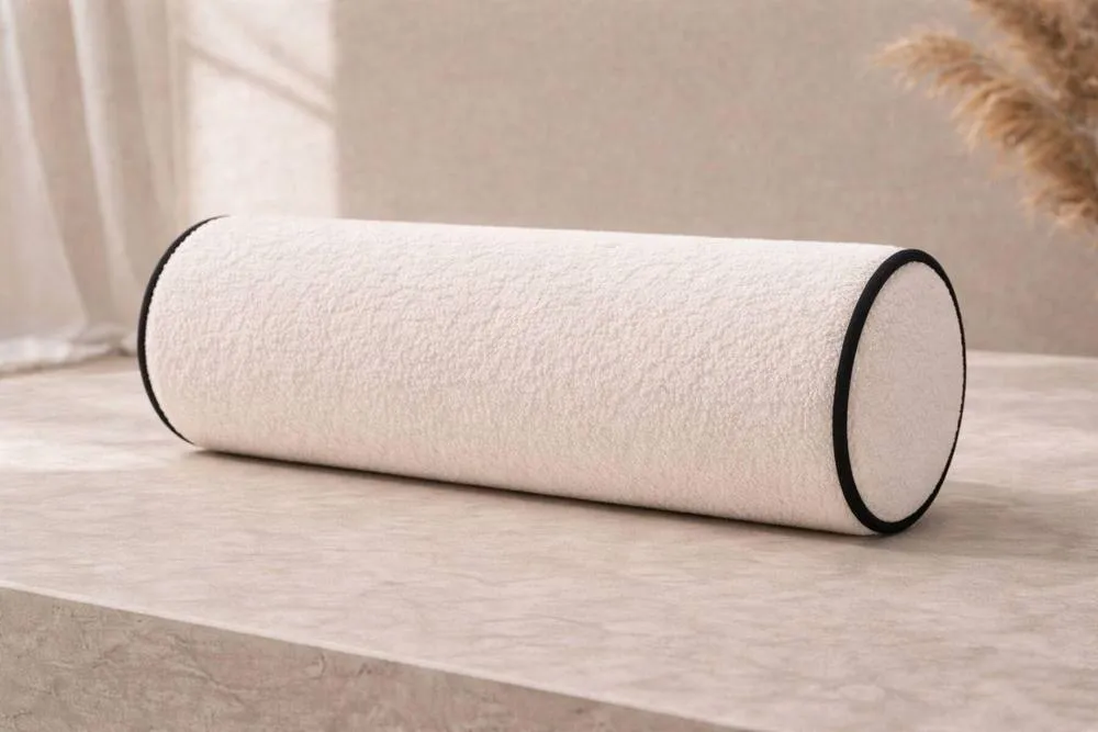 HOB Furniture Bolster Cushion with Black Piping in White