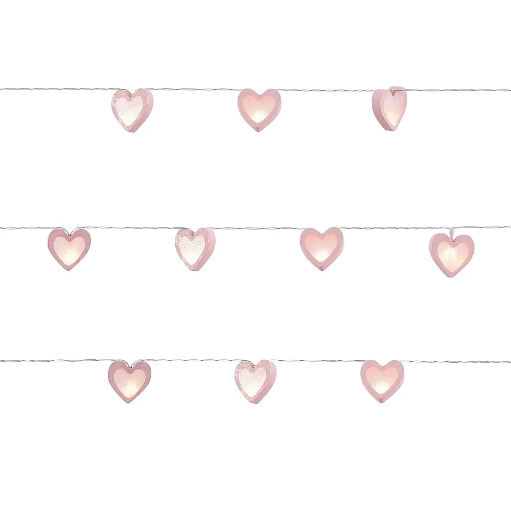 Glow LED Love Heart Wood String Lights, Pink
