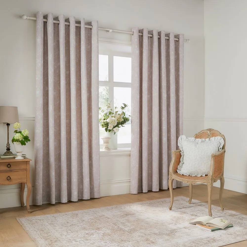 Wylder Bella Floral 100% Cotton Eyelet Curtain Pair in Natural 2