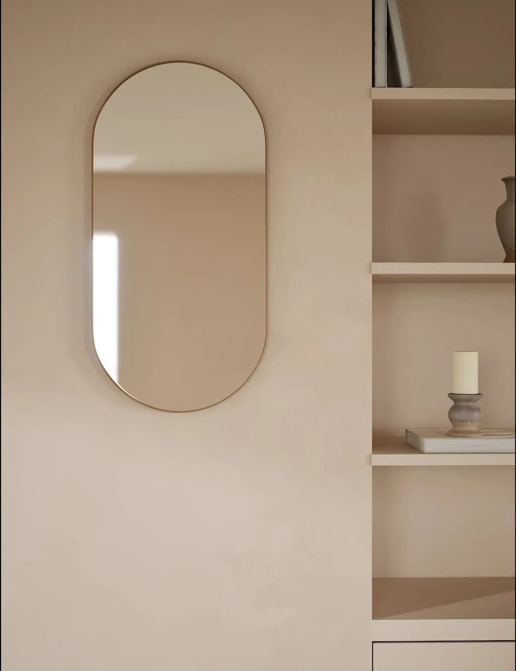 M&S Milan Pill Shape Short Hanging Mirror 80 x 40 Antique Brass