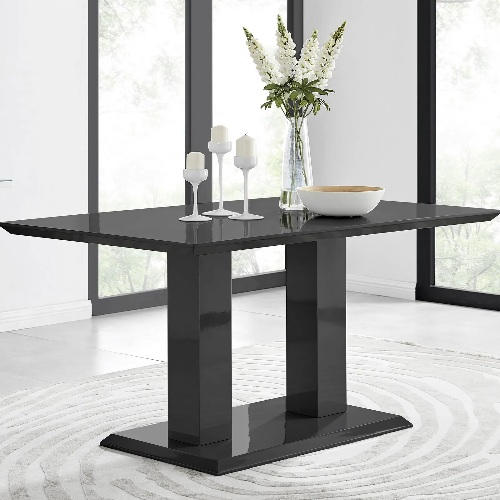 FurnitureboxUK Imperia 150cm 6-Seater Modern High Gloss Pillared Dining Table in Black 1