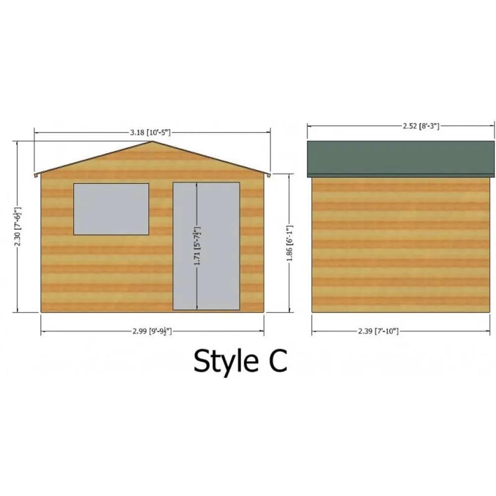 Shires Wroxham Handmade Garden Shed Approx 10 x 8 Feet Style C in Brown 5
