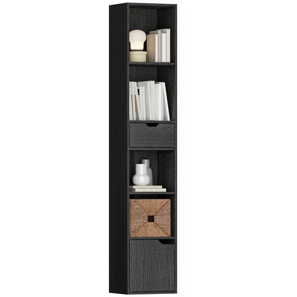HOMCOM Narrow Bookshelf with Drawer, Tall Bookcase for Living Room in Black 2