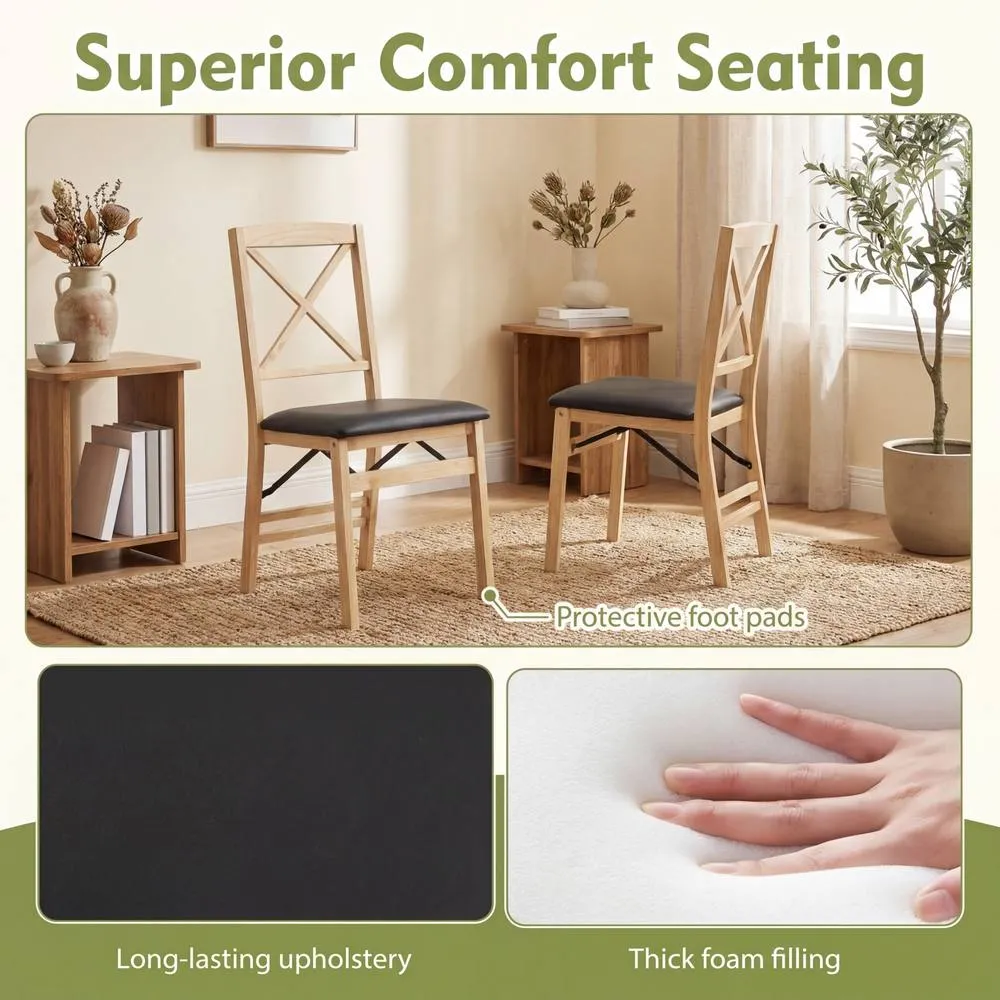 Costway 2PCS Folding Dining Chairs Kitchen Side Chairs W/ Padded Seat 5
