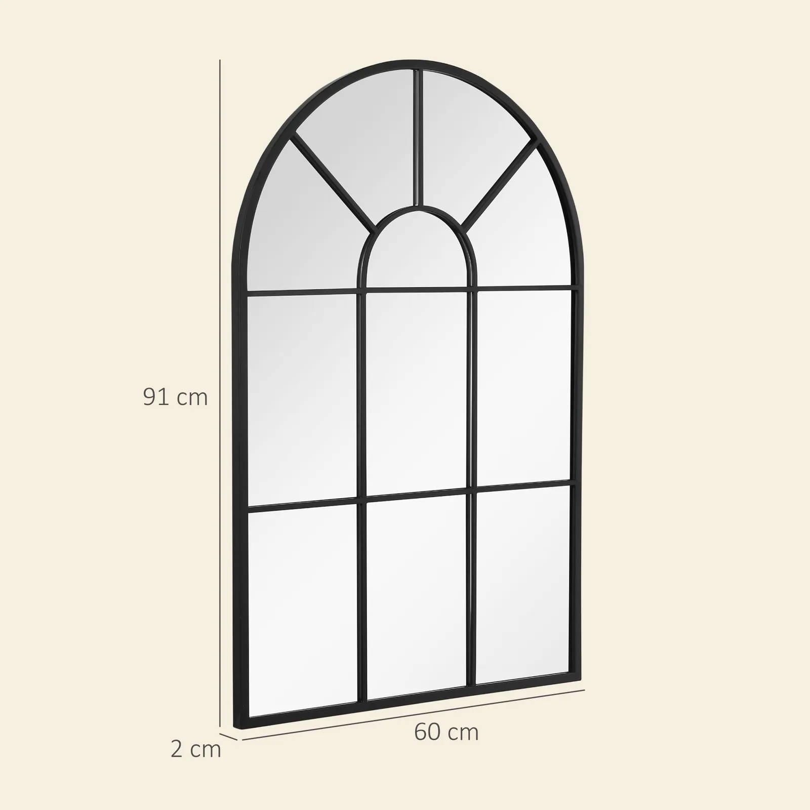 HOMCOM Modern Arched Window Wall Mirror for Living Room Bedroom in Black 3