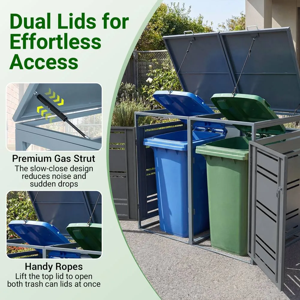Costway Outdoor Garbage Bin Storage Shed Lockable Double Trash Can Enclosure in Grey 5