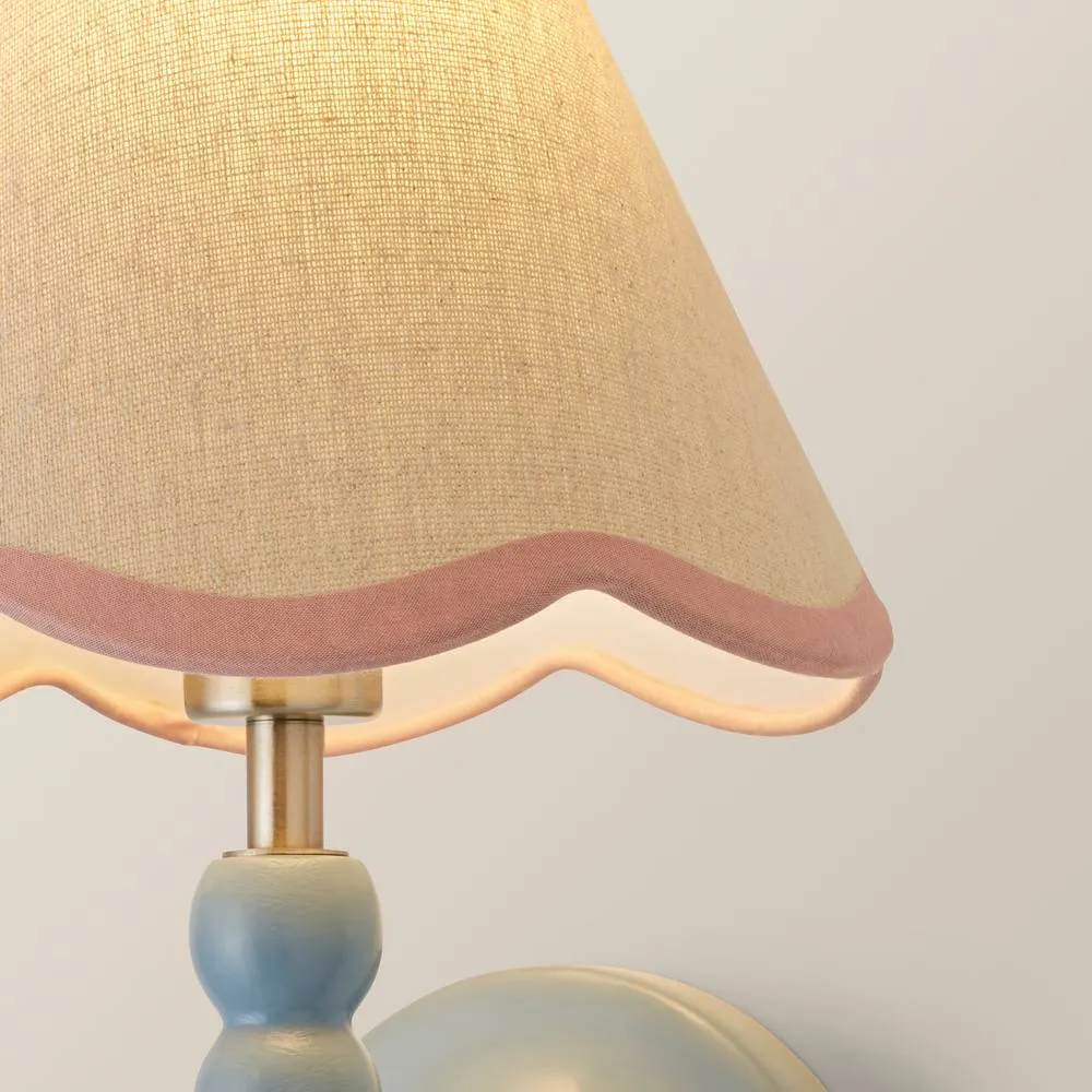ValueLights Bobbins Powder Blue Bobble Wall Light & Linen Pastel Trim Lamp Shade in Pale Pink 5