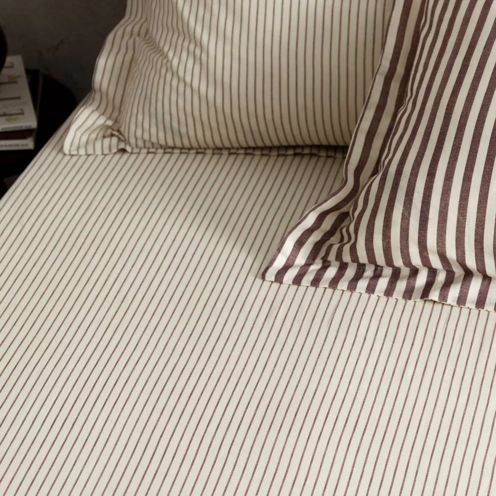 Yard Hebden Narrow Stripe 100% Cotton Fitted Sheet in Dark Red 2