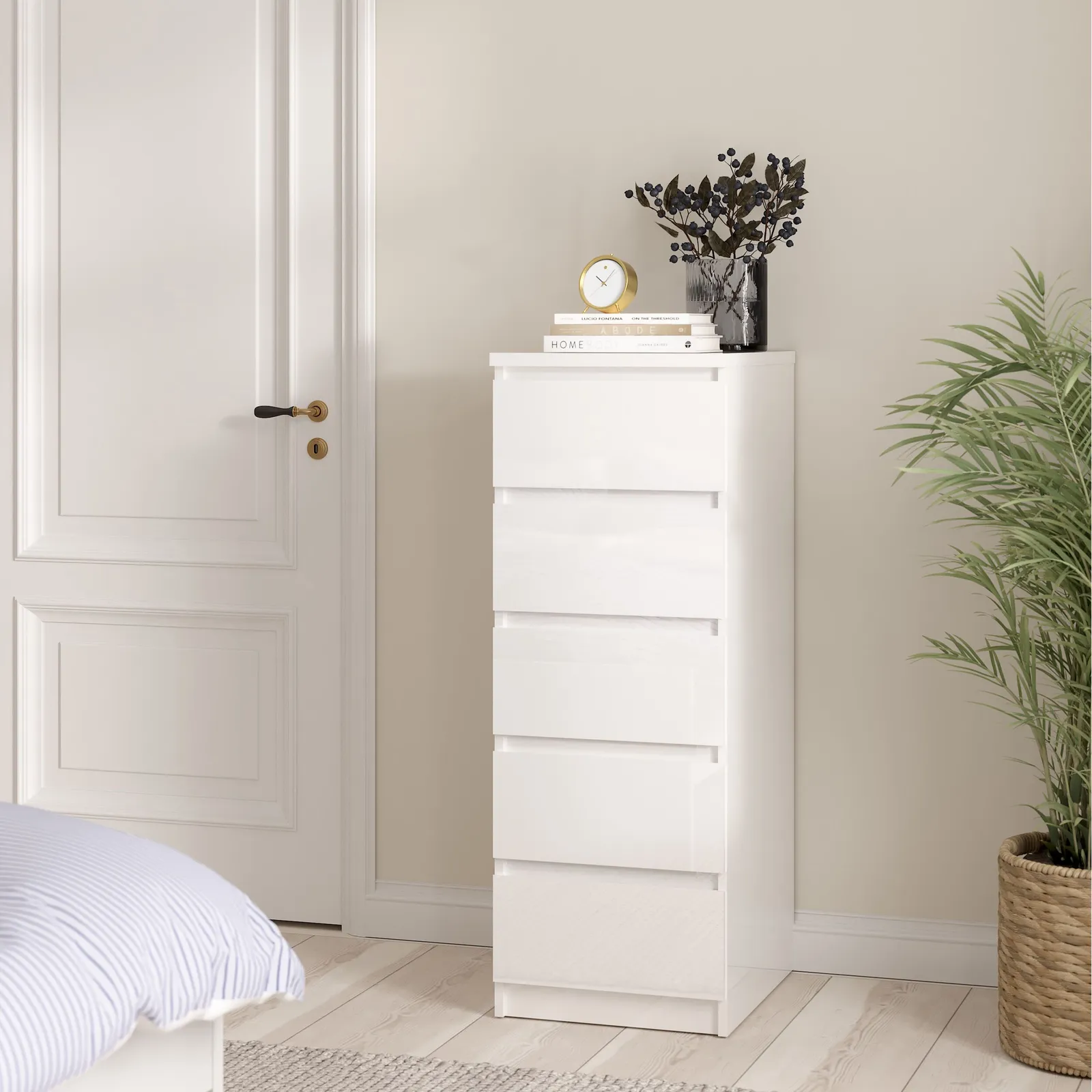 Furniture To Go Naia Narrow Chest of 5 Drawers in White 5