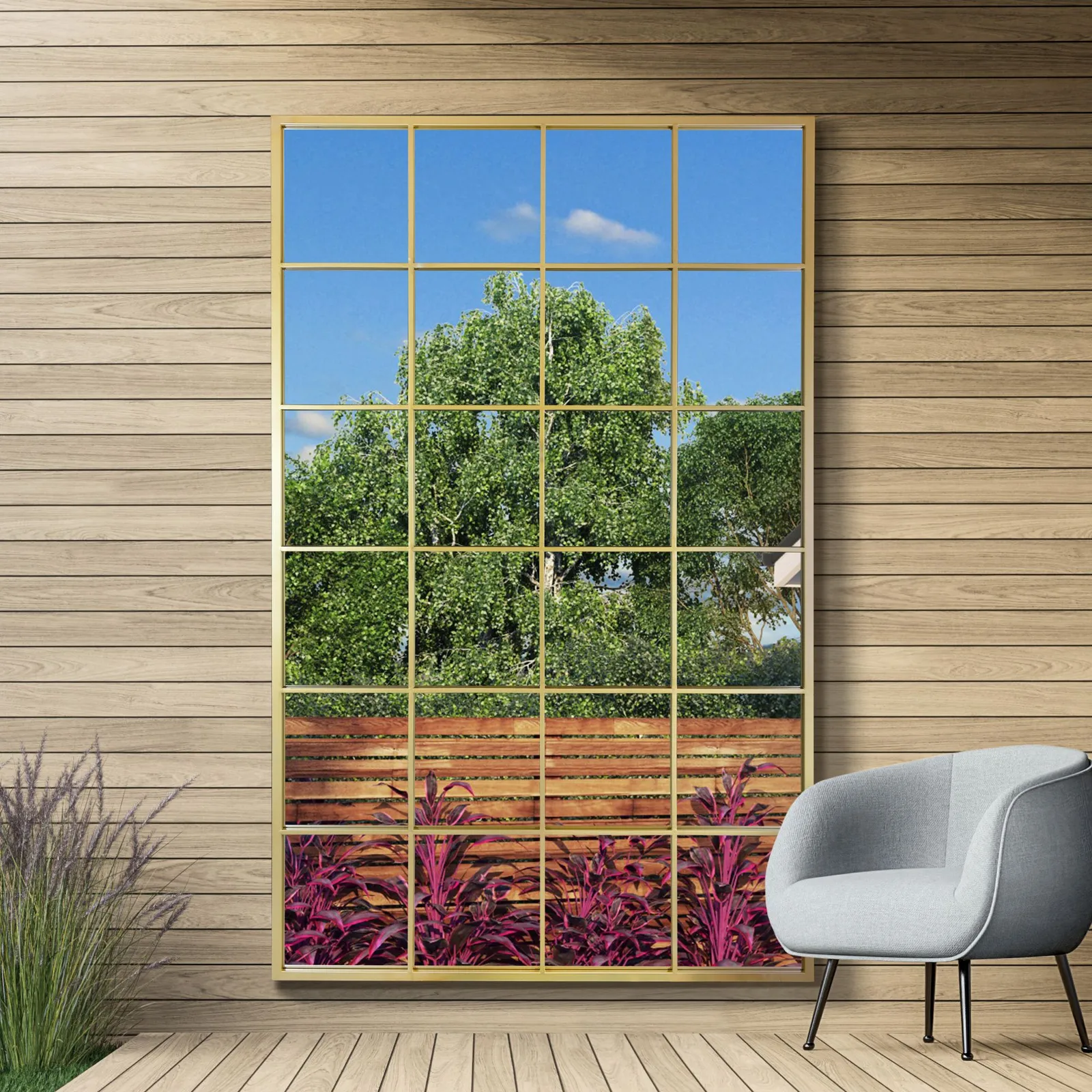 MirrorOutlet Gold Modern Window Garden Wall Mirror 69" X 43" (174CM X 110CM) 2