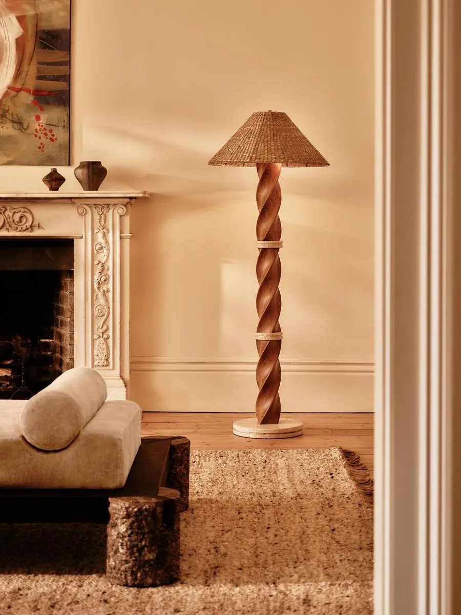 Dario Floor Lamp, Oak & Travertine