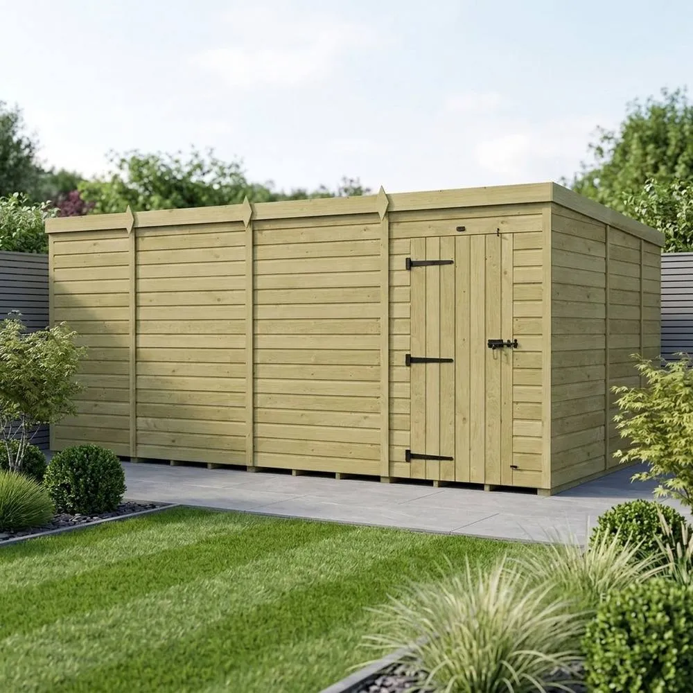 Buttercup Farm 15ft x 9ft Pent Garden Shed Single Door No Windows - Timber in Brown 2