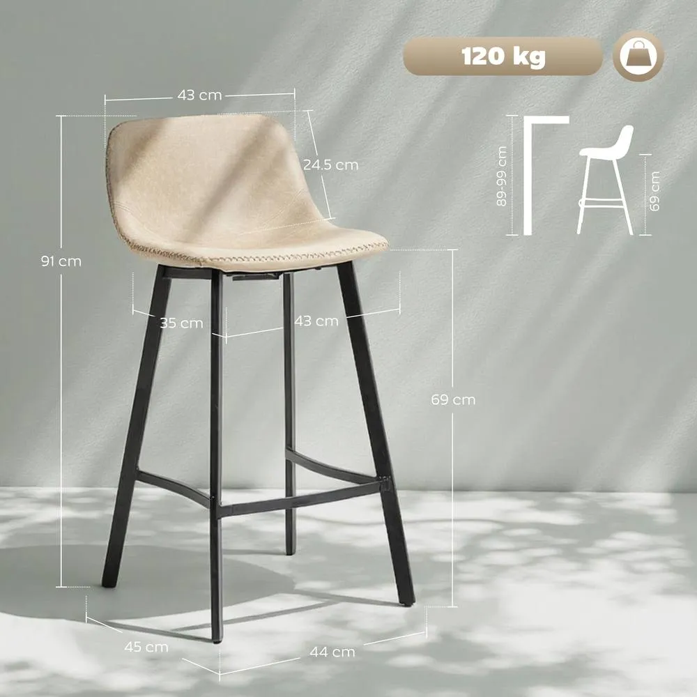 HOMCOM Bar Stools Set of 2, Bar Chairs with Back & Steel Legs in Light Brown 3