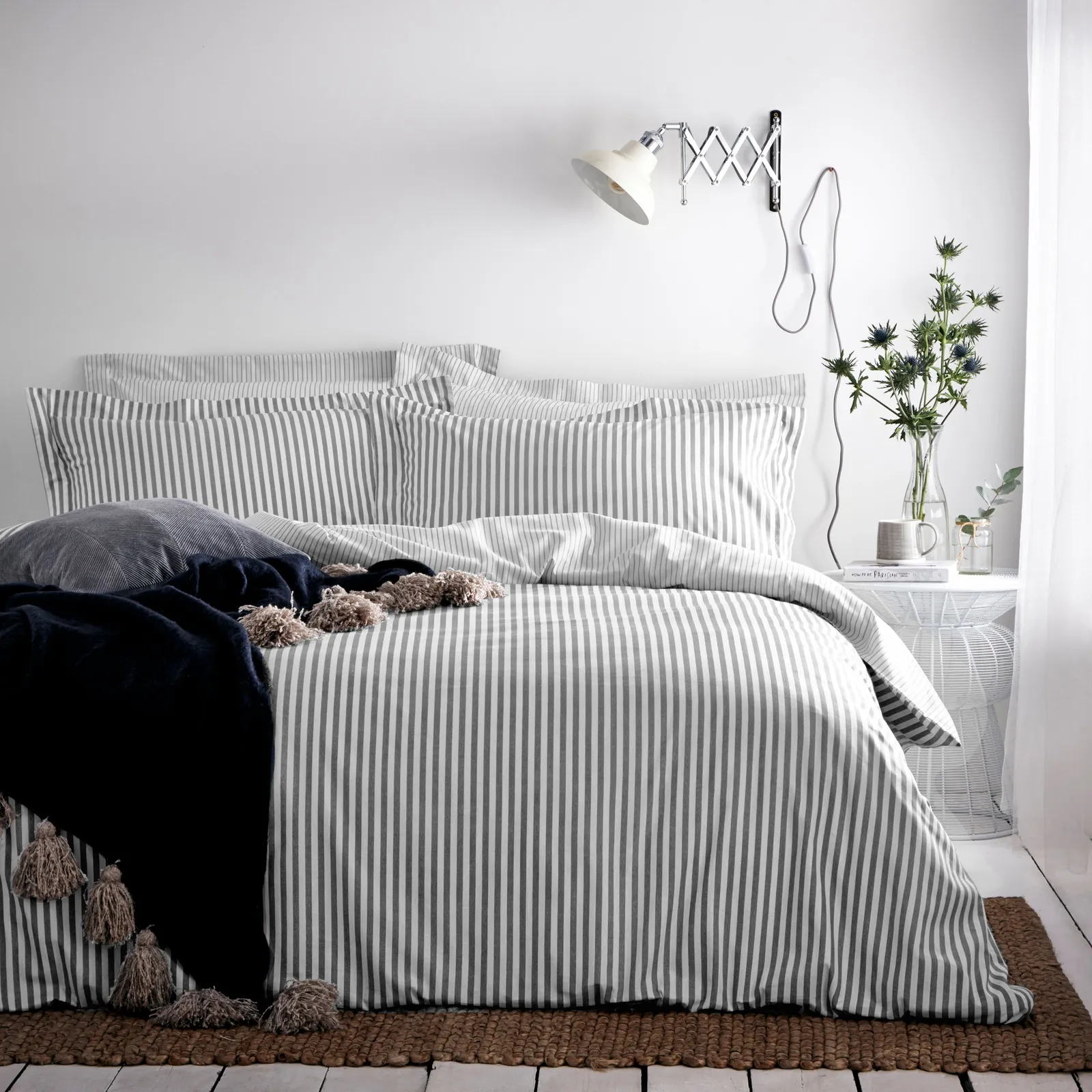 Yard Hebden Striped 100% Cotton Duvet Cover Set in Grey 1