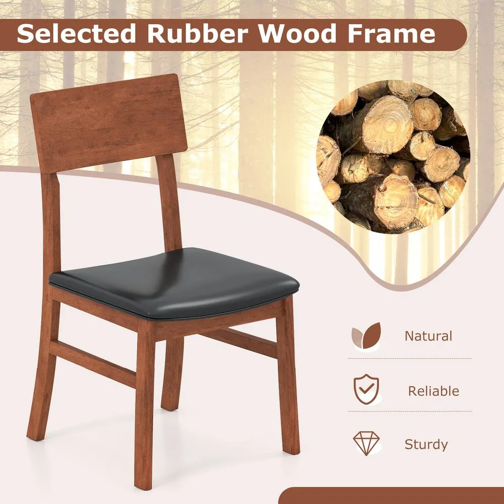 Costway Modern Dining Chair Set of 2 Wooden Kitchen Chair W/ Upholstered Seat in Black 5