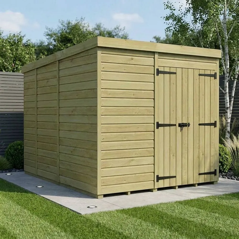 Buttercup Farm 7ft x 9ft Pent Garden Shed Double Door No Windows - Timber in Brown 2