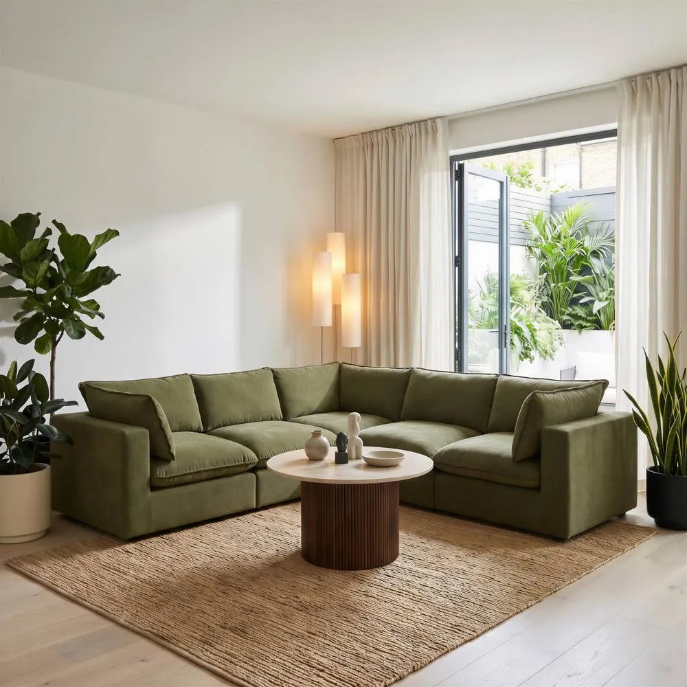 FurnitureboxUK Echo Linen-Look Fabric 4 Seater Modular Corner Sofa in Green 5