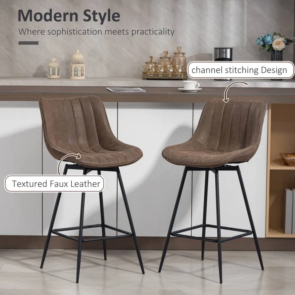 HOMCOM Swivel Bar Stools Set of 2, PU Leather Upholstery, Brown 4
