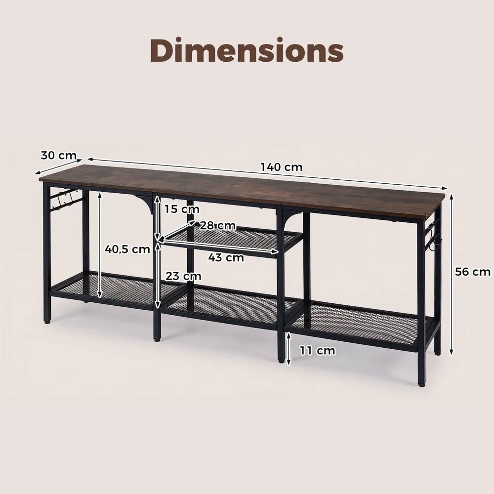 Costway Industrial Entertainment Center with Shelves in Brown 2