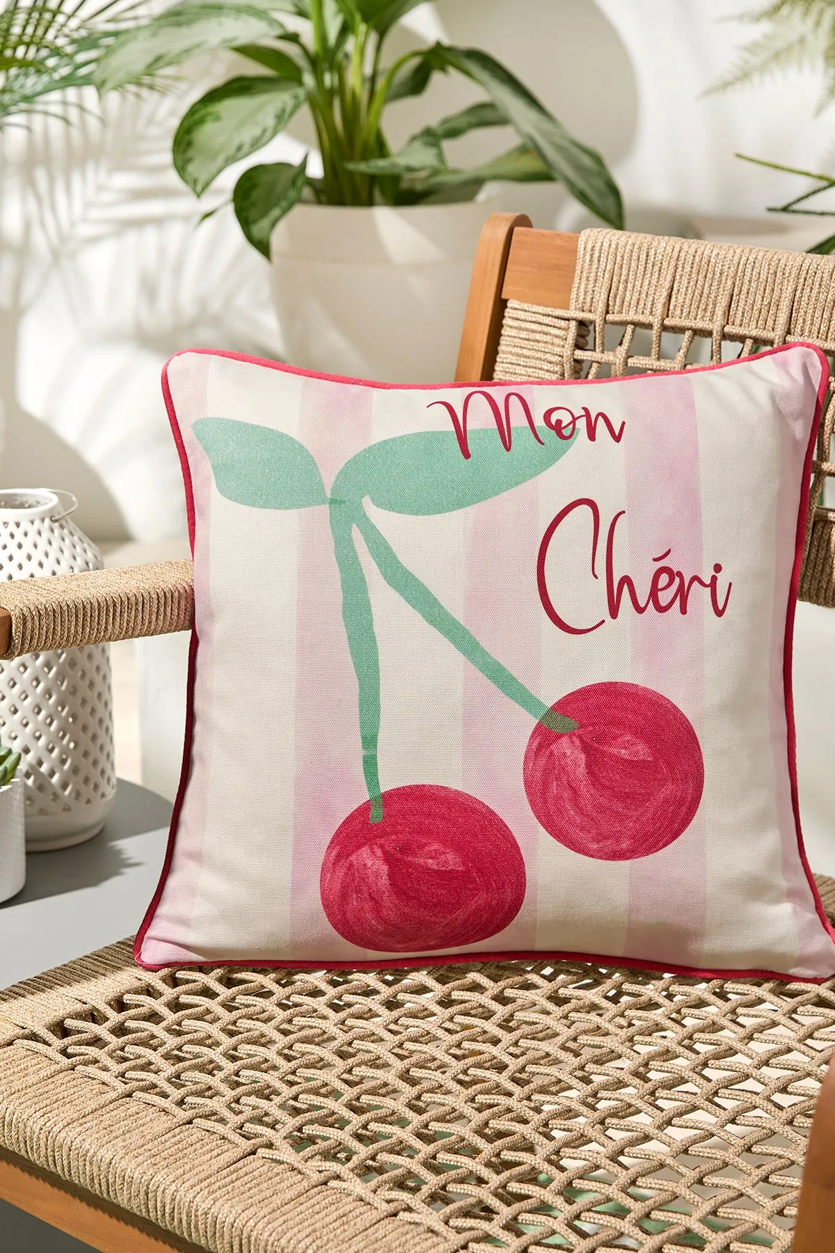 Fusion 'Cherry' UV & Water Resistant Cherry Motif Outdoor Cushion in Pink