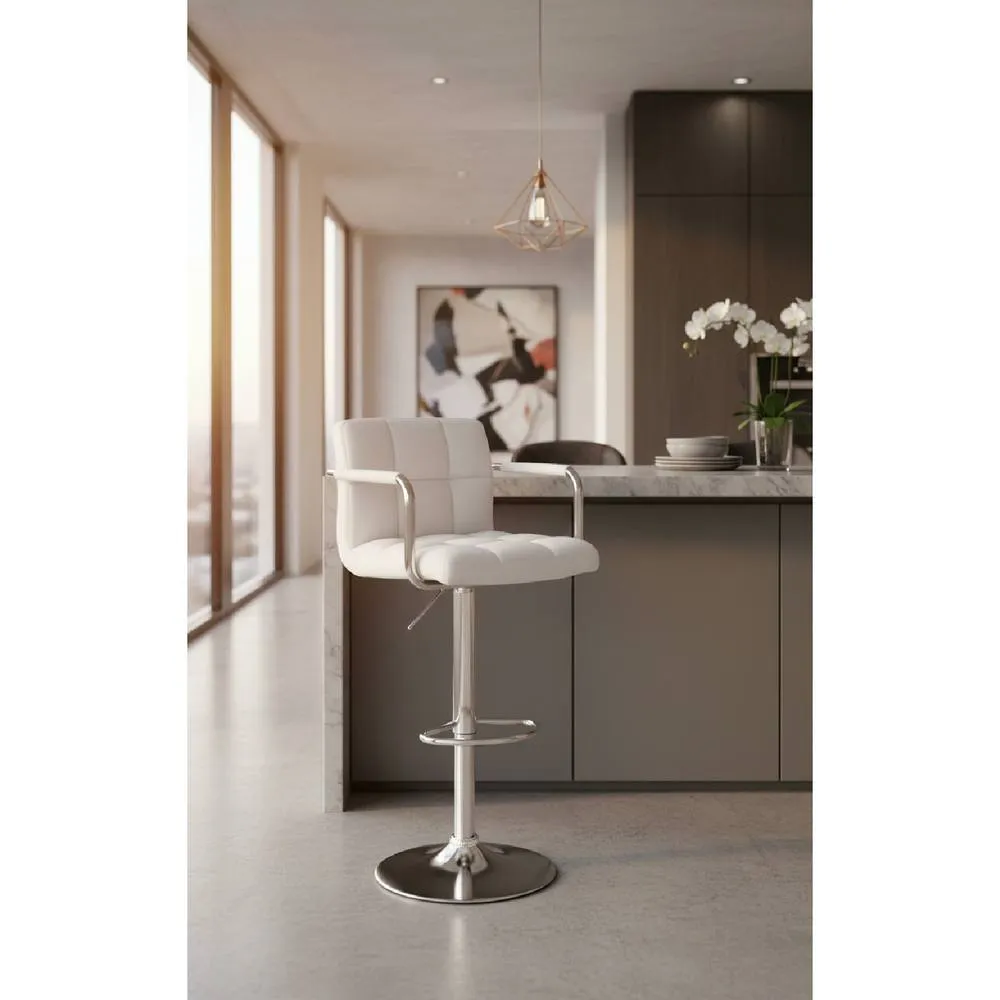 netfurniture Primasy Adjustable Kitchen Bar Stool White Padded Seat with Arms 3