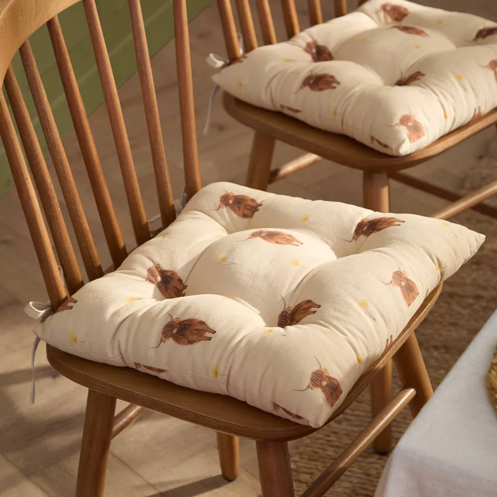 Wylder Ramble Highland Cow 100% Cotton Seat Pads - 2 pack in Natural