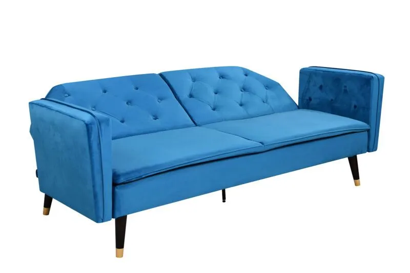 Comfy Living Ltd Plush Velvet Tufted Sofa Bed In Various Colours With Black & Gold Legs in Blue 2