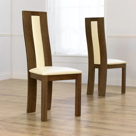 Marila Dining Chair In Cream PU With Dark Oak Frame In A Pair
