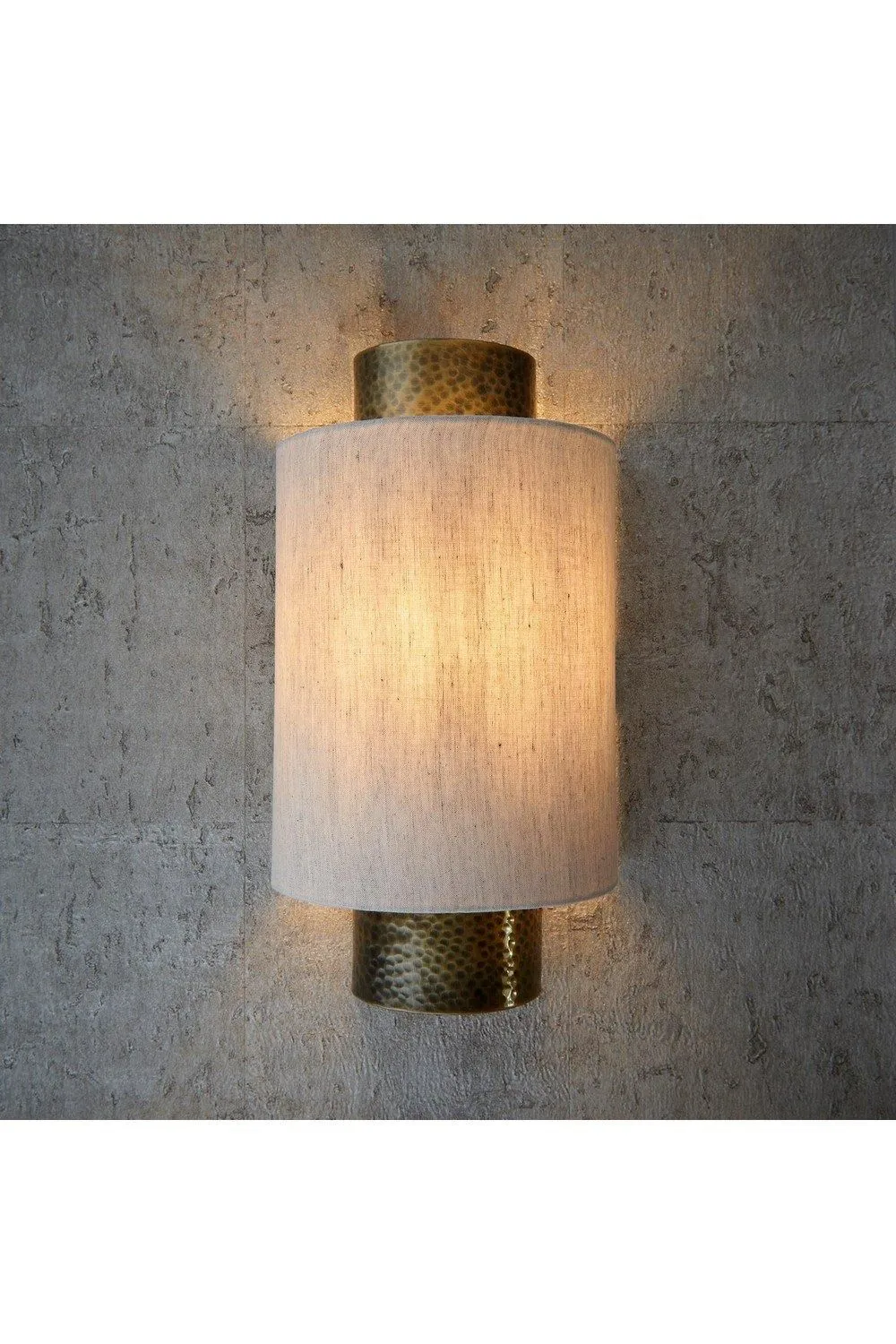 Netlighting Indara 1 Light Wall Aged Hammered Bronze Natural Linen Fabric E14 in Beige 2